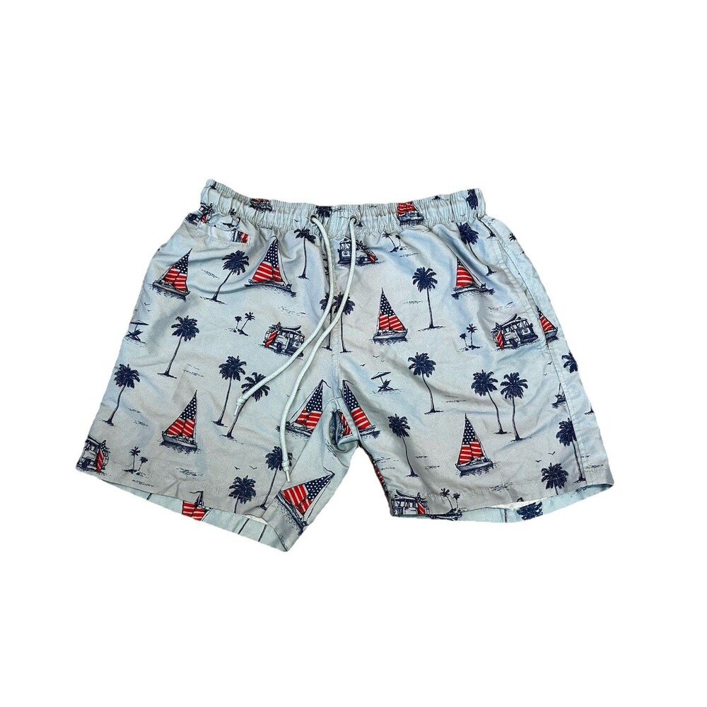 Free Planet America 250 Sailboat Nautical 7” Surf & Swim Trunks Men's Small